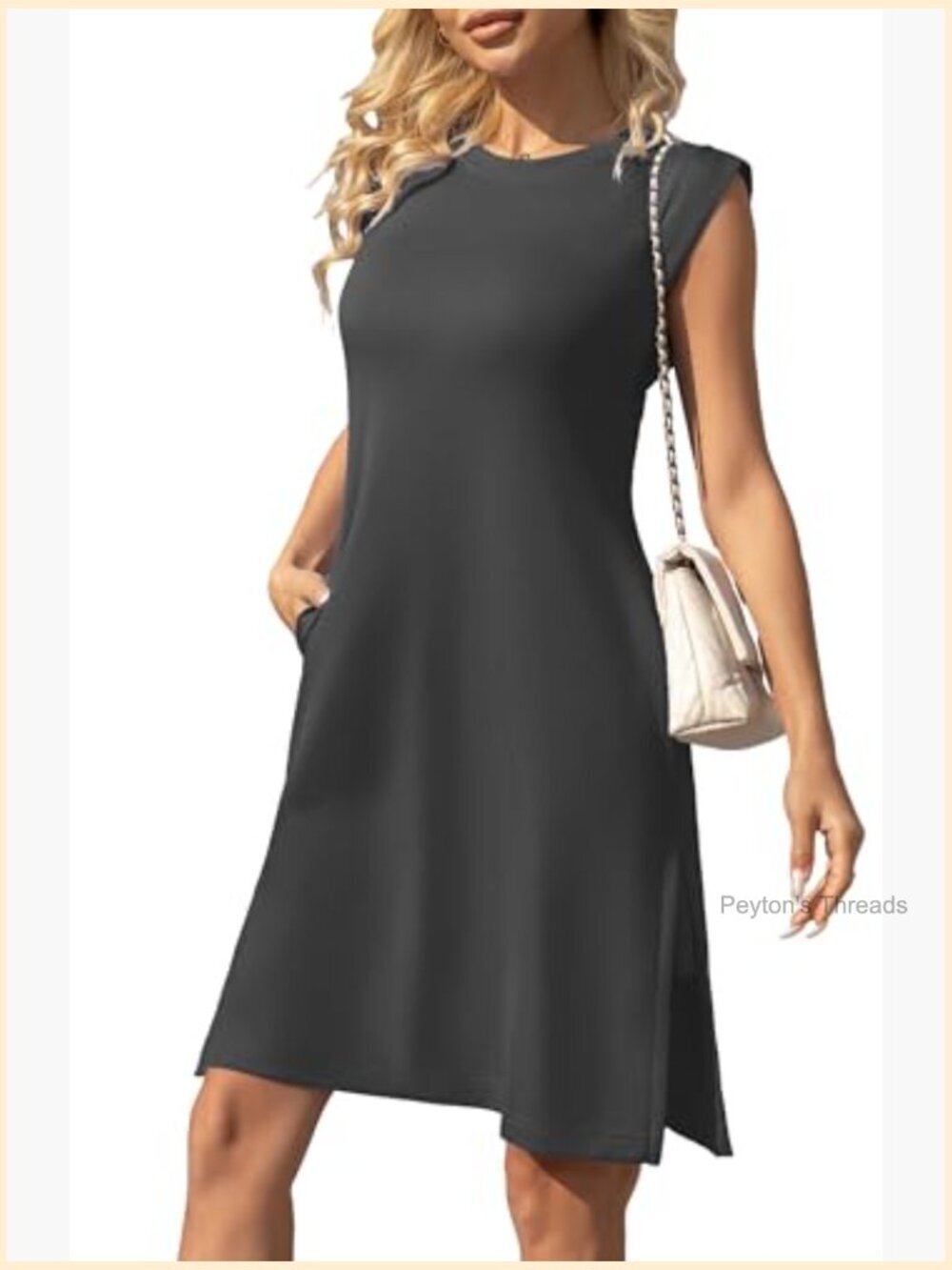 Sleeveless Midi Dress with Pockets, Wrinkle-Free, Loose Fit - Picture 4 of 7